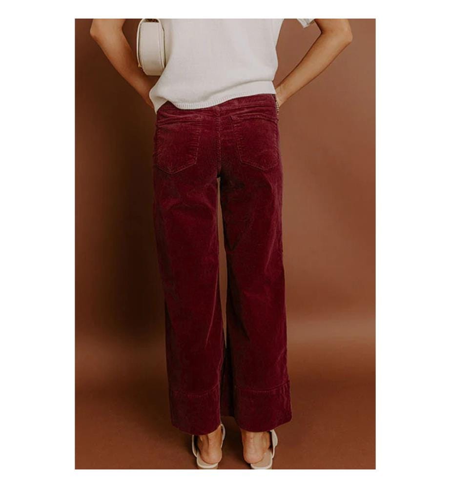Weite Hose mit hoher Taille aus Samt - Bordeaux