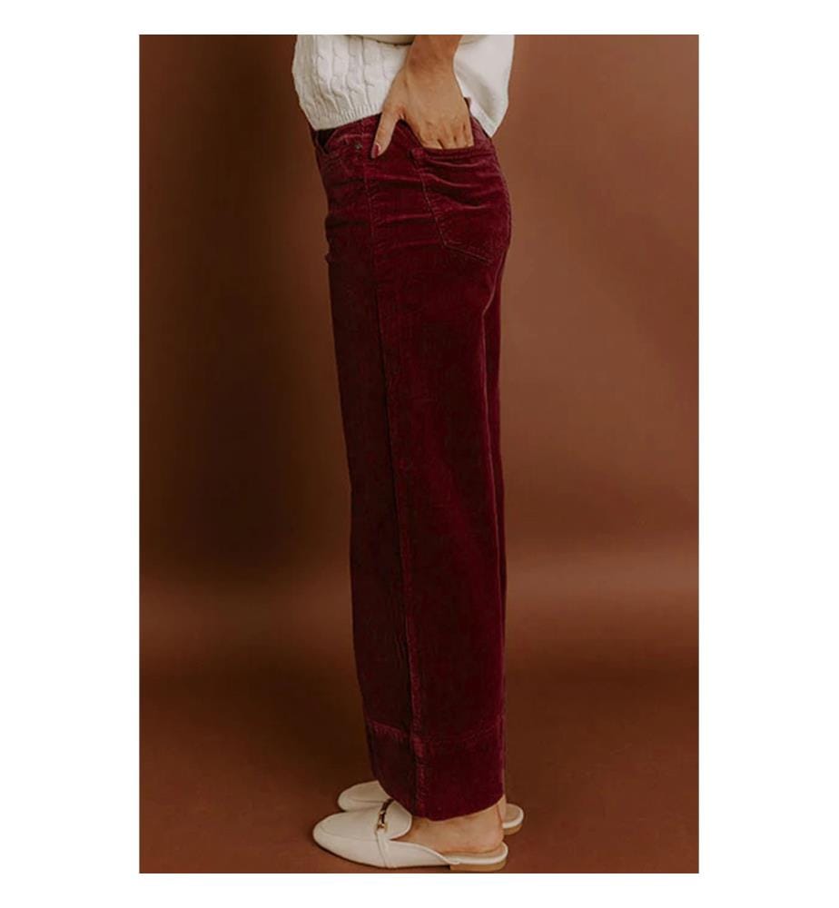 Weite Hose mit hoher Taille aus Samt - Bordeaux