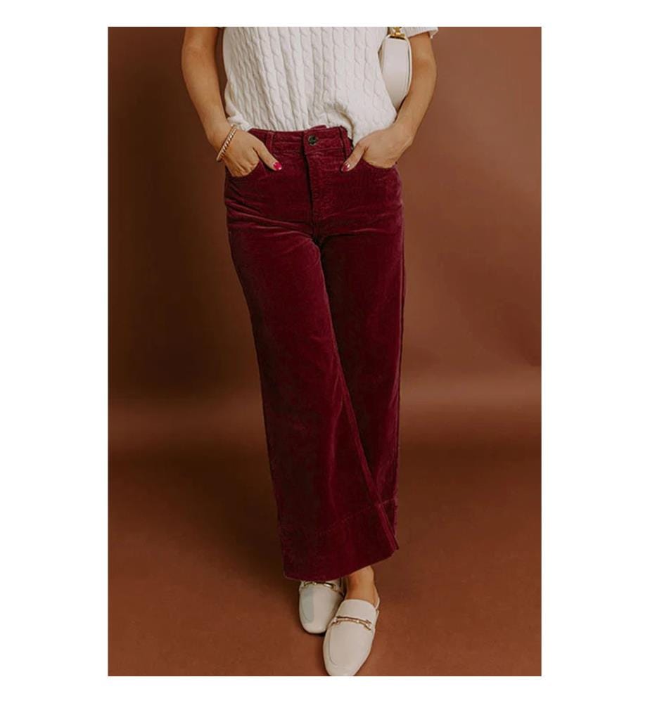 Weite Hose mit hoher Taille aus Samt - Bordeaux