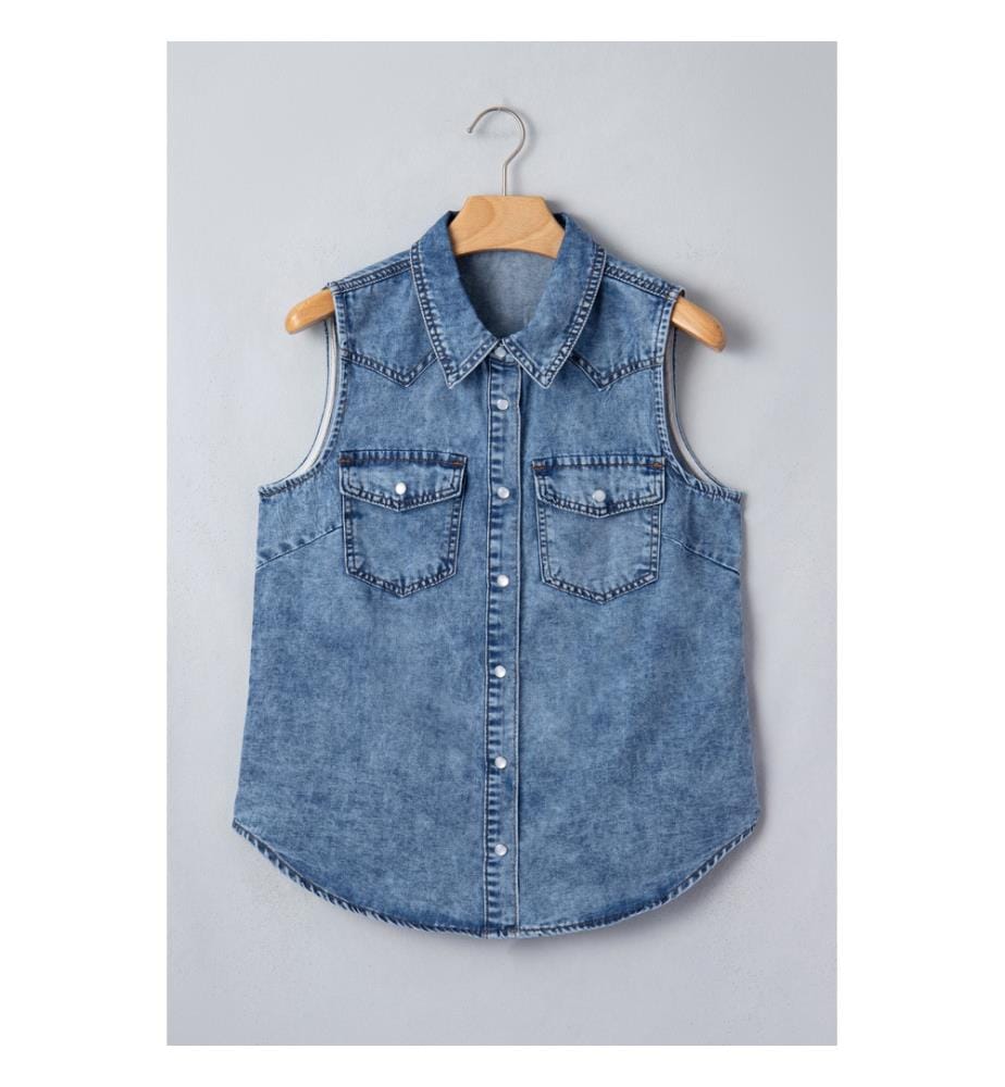 Ärmellose Jeansweste mit Button-Down-Kragen in Dämmerungsblau