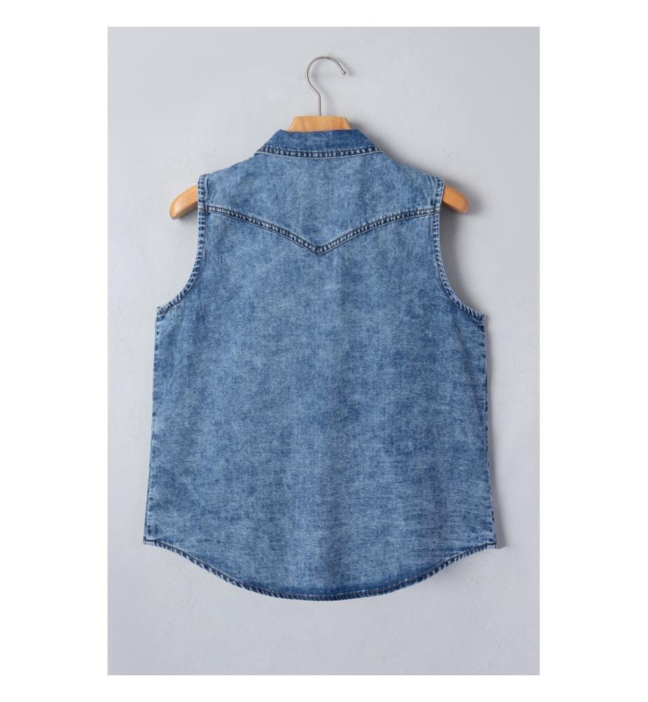 Ärmellose Jeansweste mit Button-Down-Kragen in Dämmerungsblau