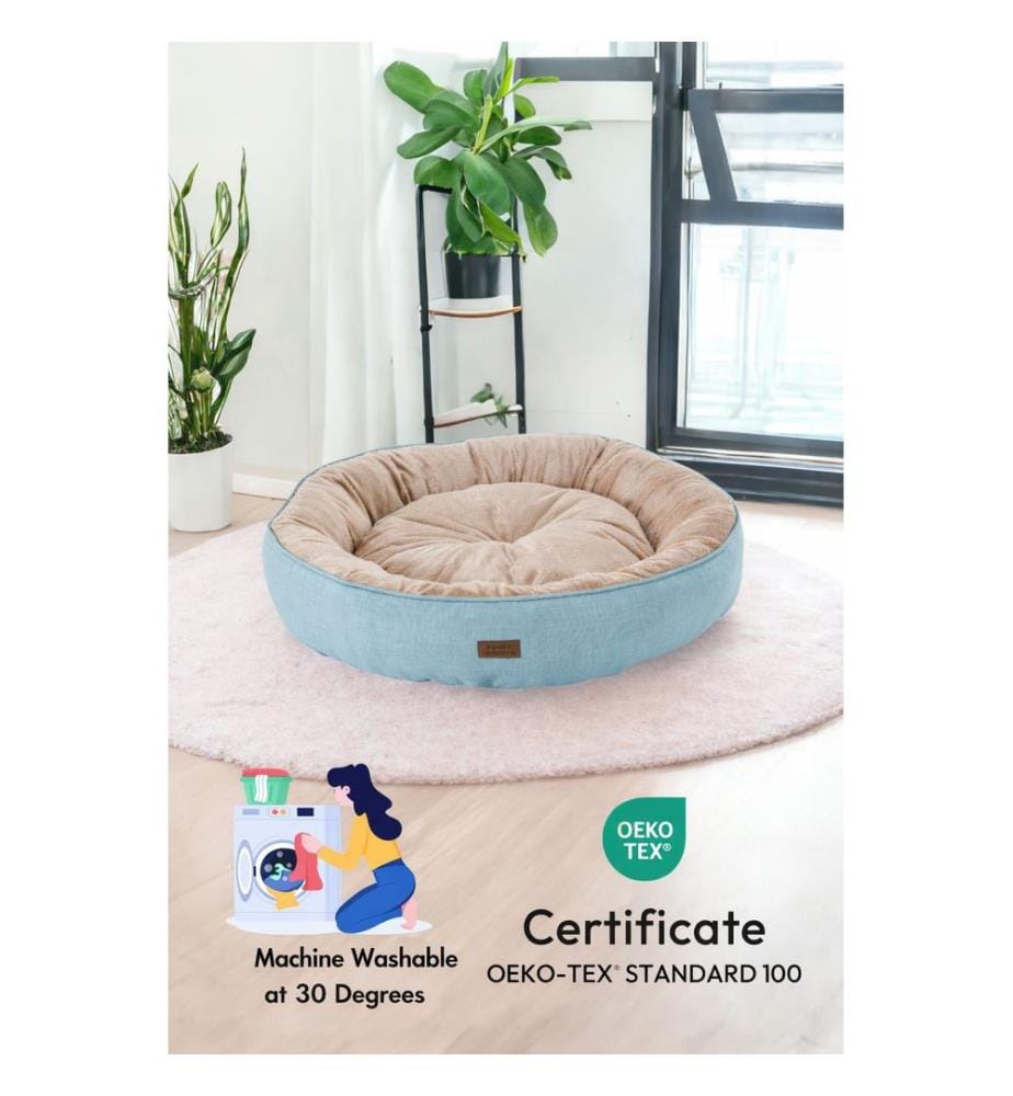 Panier pour animaux turquoise et beige housse extérieure : 95 % polyester / 5 % coton et lycra