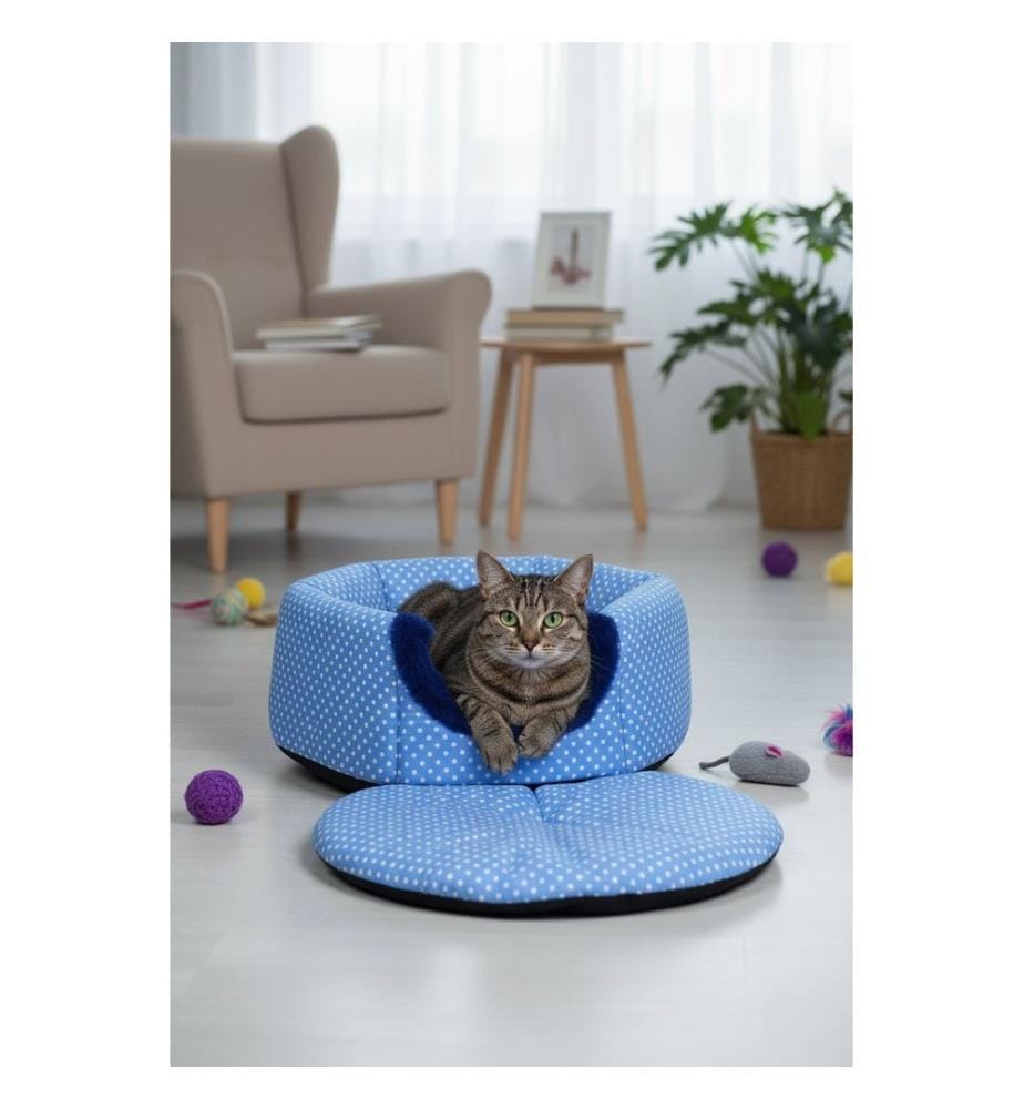 Panier pour chat bleu 50 % coton / 50 % polyester