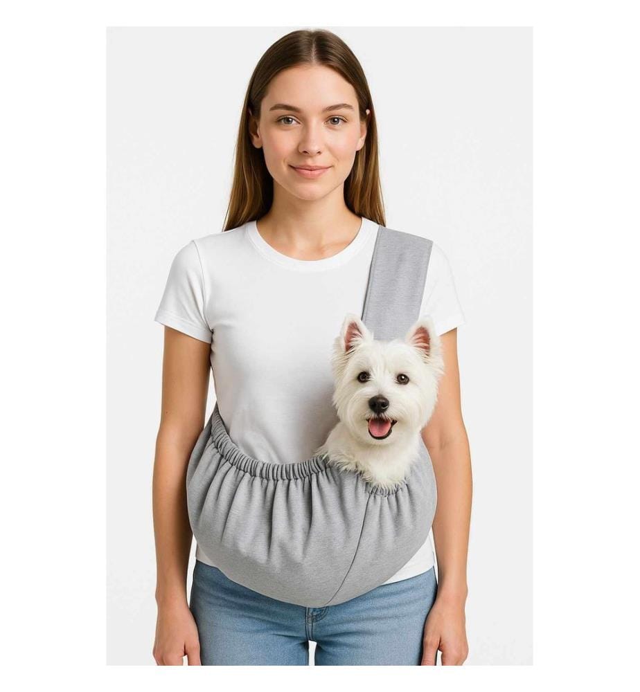 Sac de transport ventral pour chien gris 100 % coton