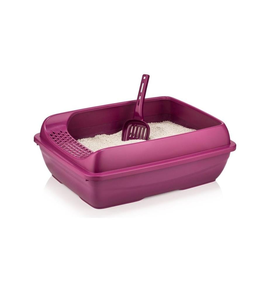 Bac à litière pour chat fuchsia 100 % plastique