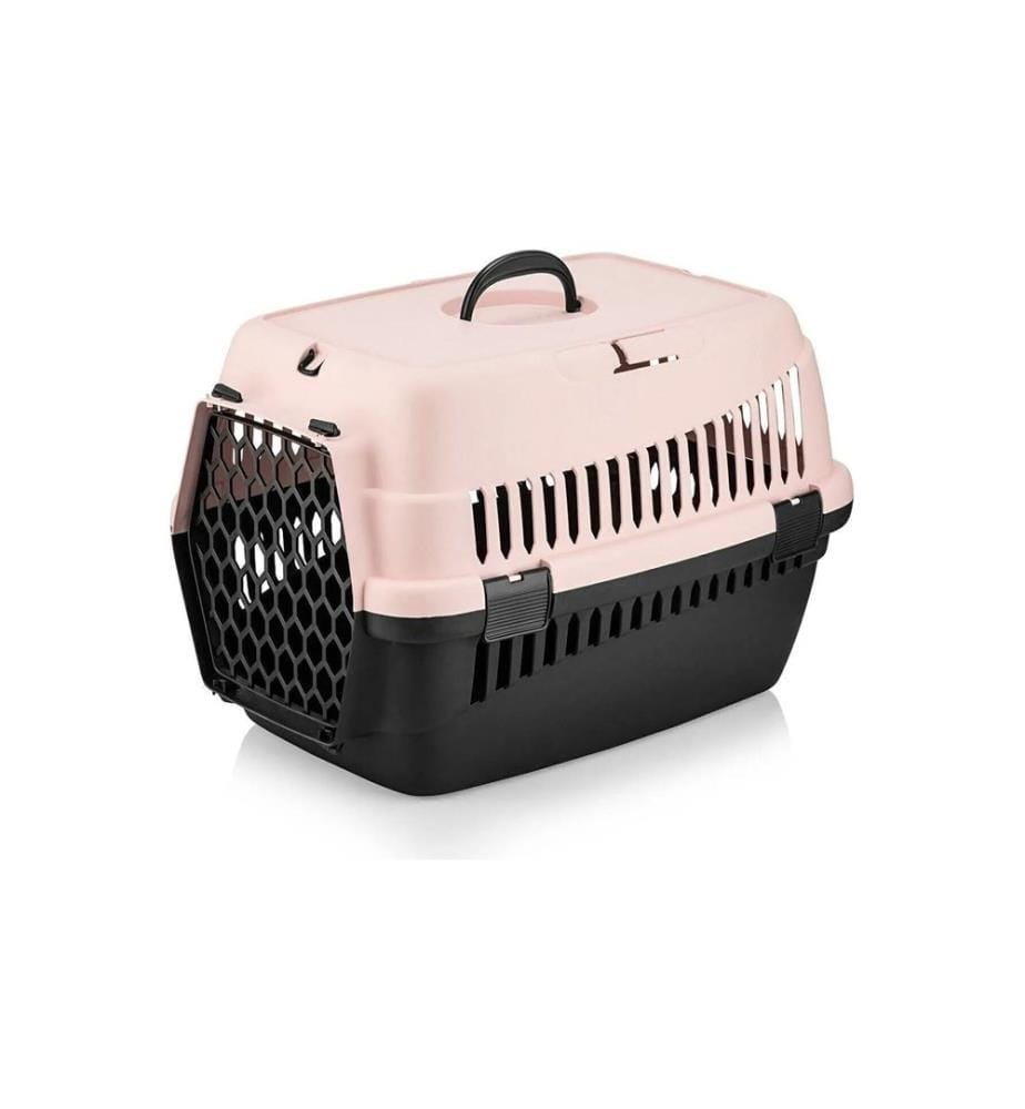 Boîte de transport pour animaux rose 100% plastique