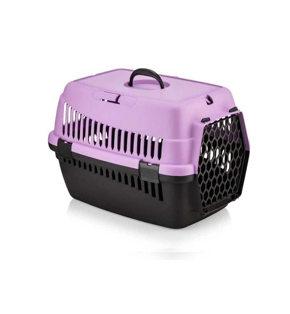 Boîte de transport pour animaux violette 100 % plastique