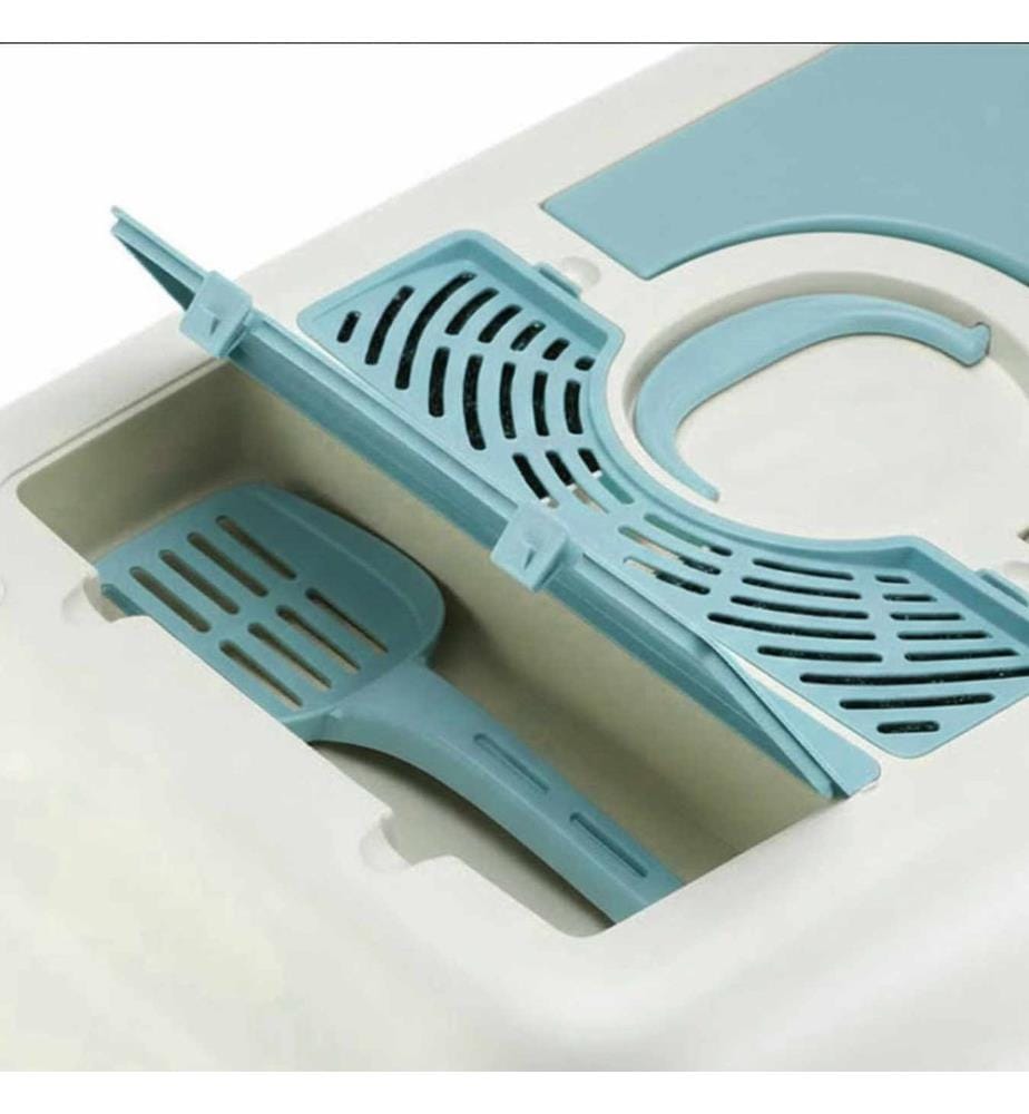 Bac à litière pour chat bleu 100 % plastique