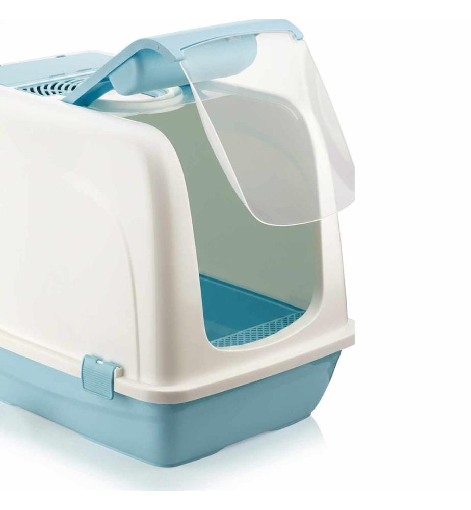 Bac à litière pour chat bleu 100 % plastique
