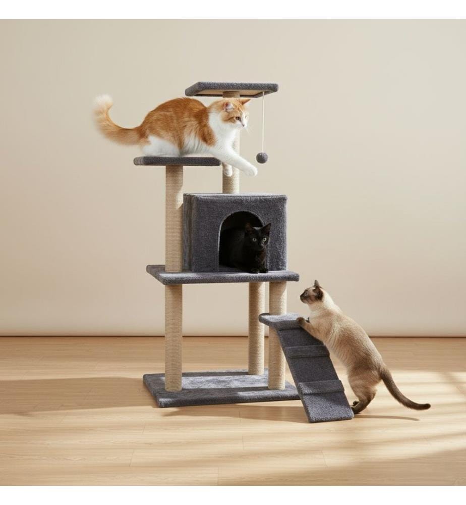 Maison pour chat anthracite 100 % tissu WELSOFT