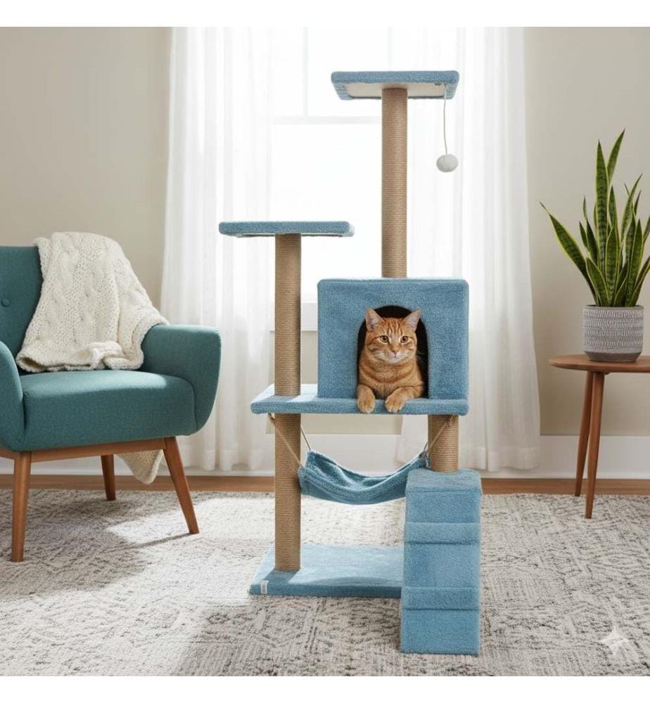Maison pour chat turquoise 100 % tissu WELSOFT