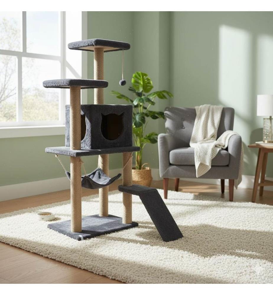 Maison pour chat anthracite 100 % tissu WELSOFT