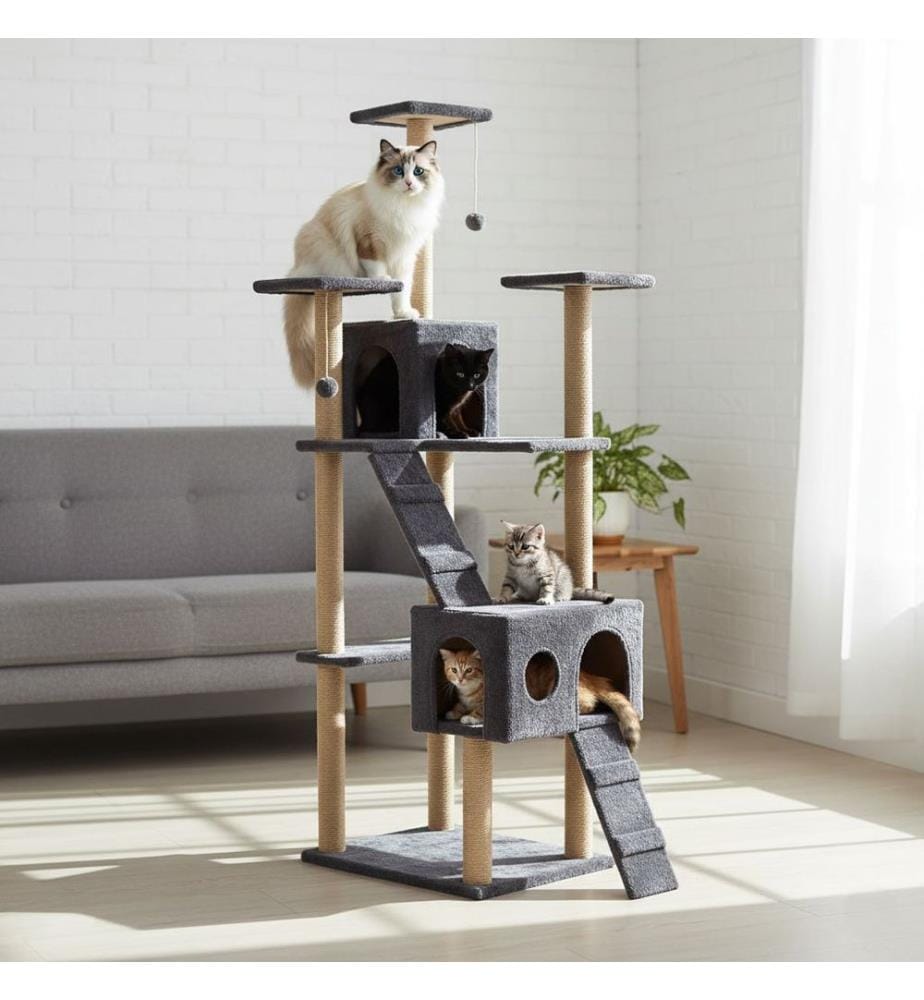 Maison pour chat anthracite 100 % tissu WELSOFT