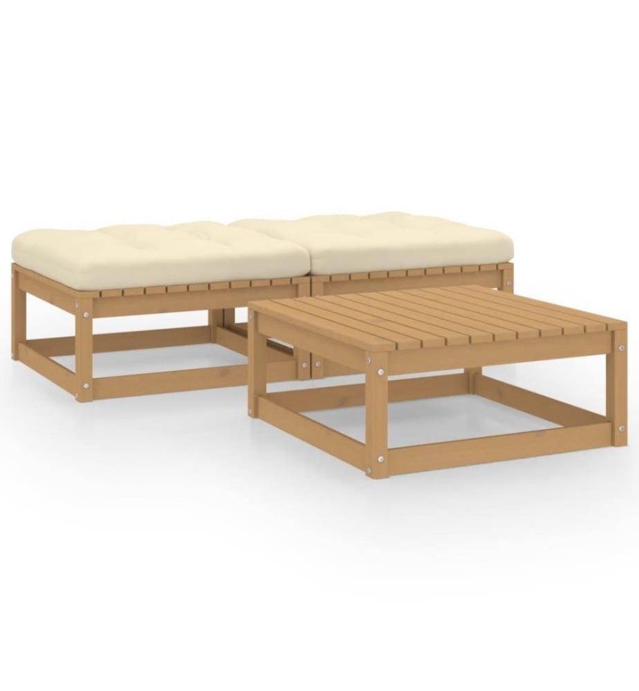 3-tlg. Garten-Lounge-Set mit Kissen Massivholz Kiefer