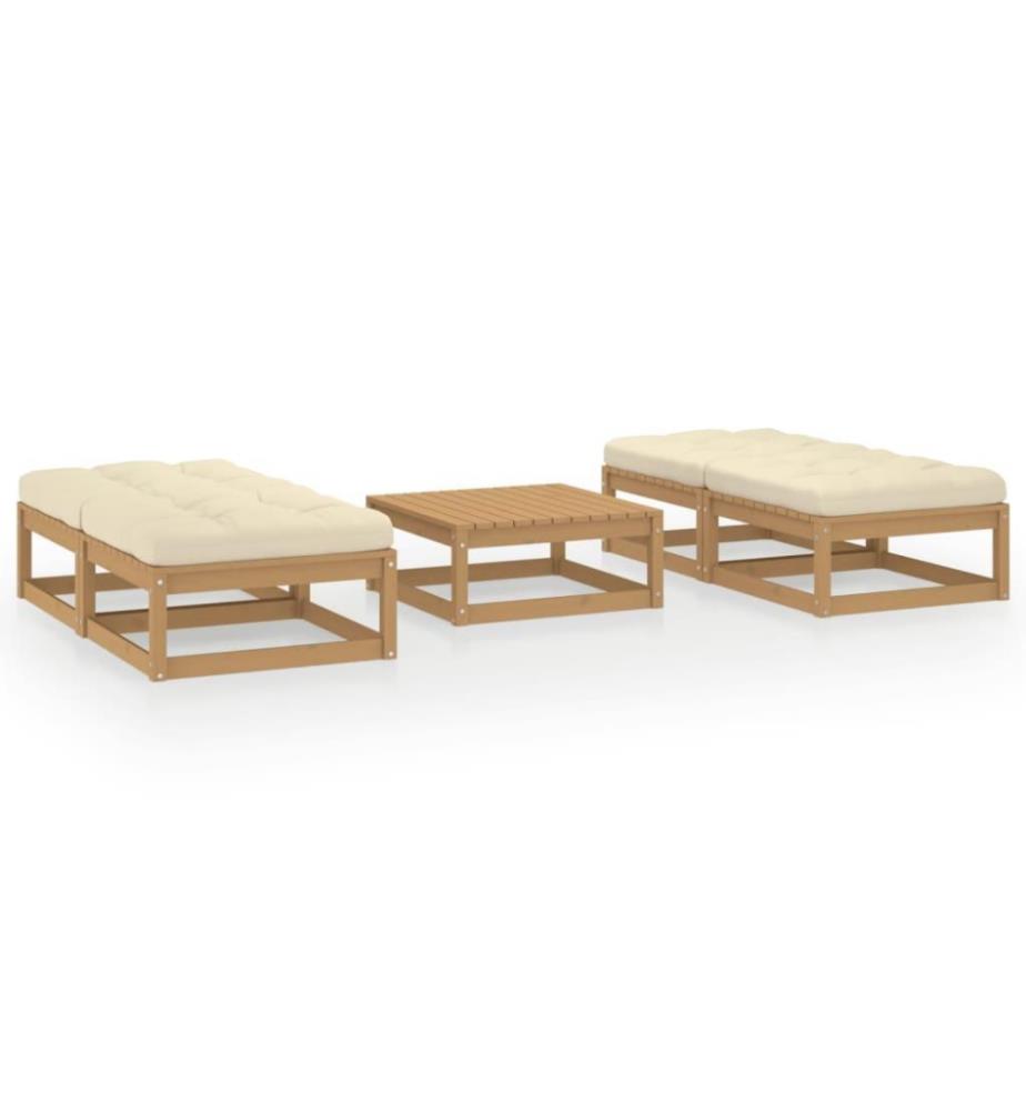 Salon de jardin 5 pcs avec coussins Bois de pin massif