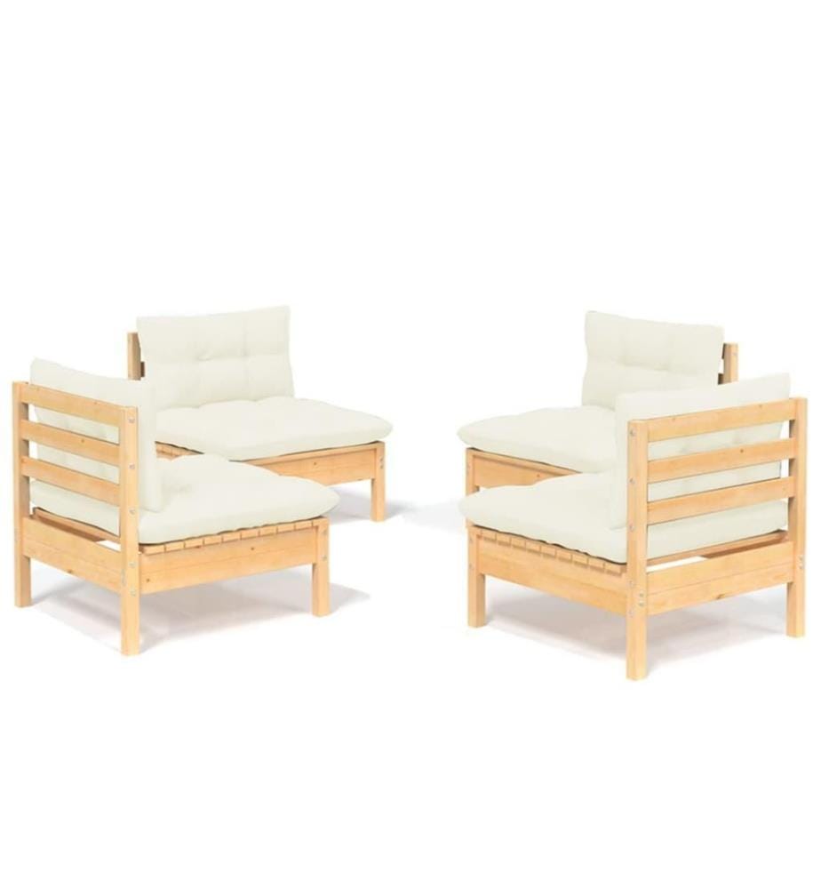 Salon de jardin 4 pcs avec coussins crème Bois de pin