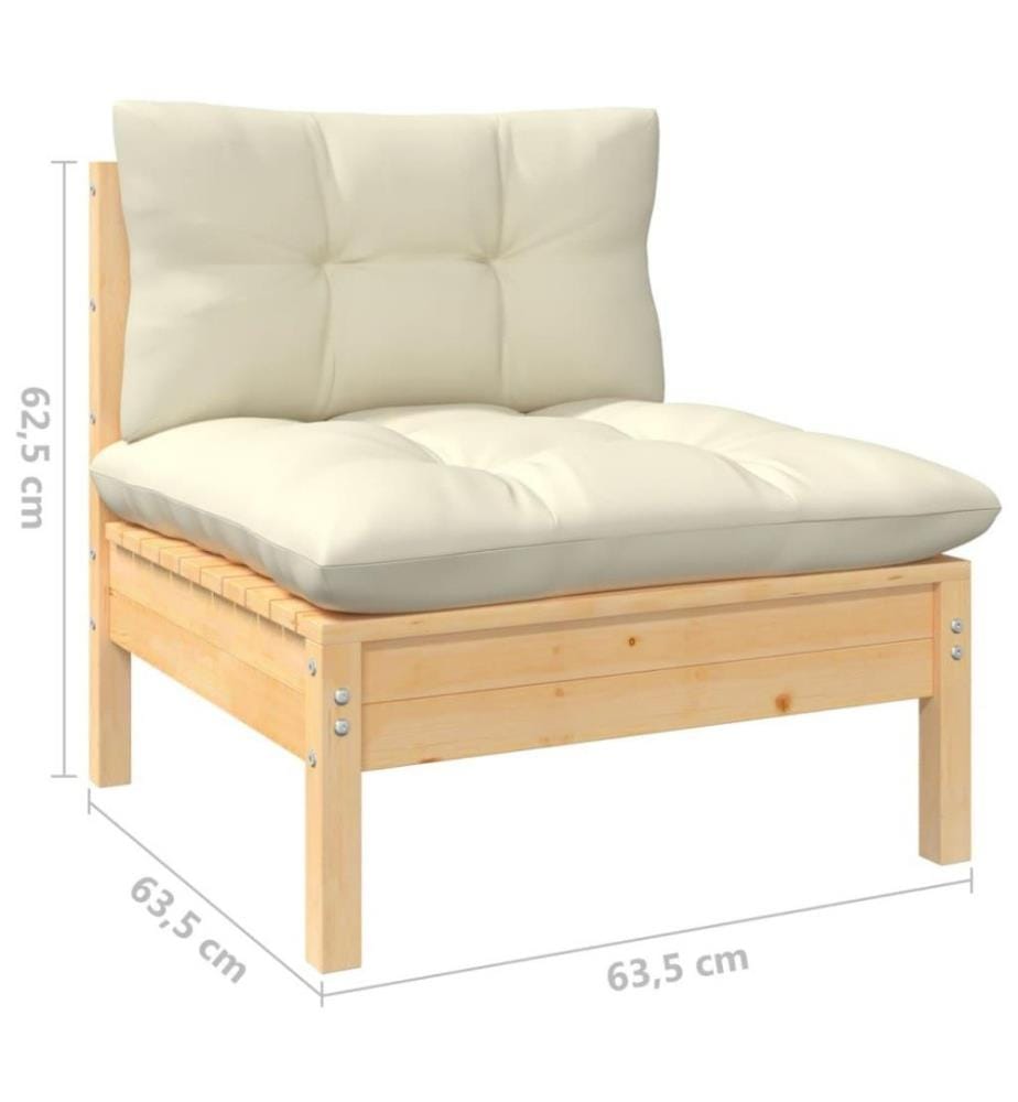 Salon de jardin 8 pcs avec coussins crème Bois de pin