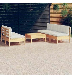 6-tlg. Garten-Lounge-Set mit Creme Kissen Kiefernholz