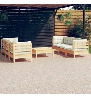 7-tlg. Garten-Lounge-Set mit Creme Kissen Kiefernholz