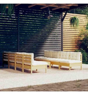 Salon de jardin 9 pcs avec coussins crème bois de pin massif
