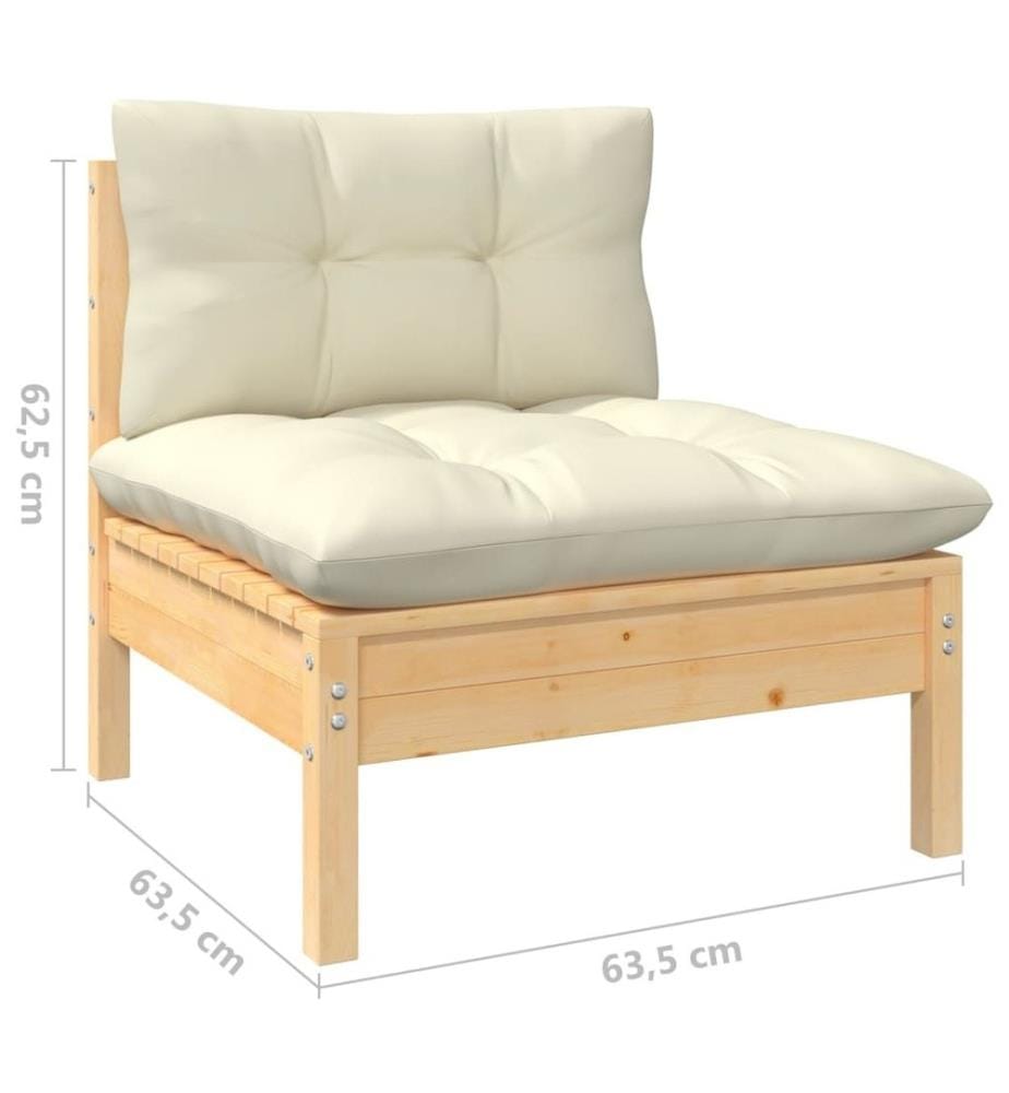 Salon de jardin 9 pcs avec coussins crème bois de pin massif