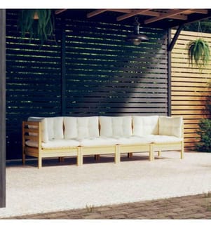 4-tlg. Garten-Lounge-Set mit Creme Kissen Massivholz Kiefer