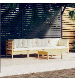 5-tlg. Garten-Lounge-Set mit Creme Kissen Kiefer Massivholz