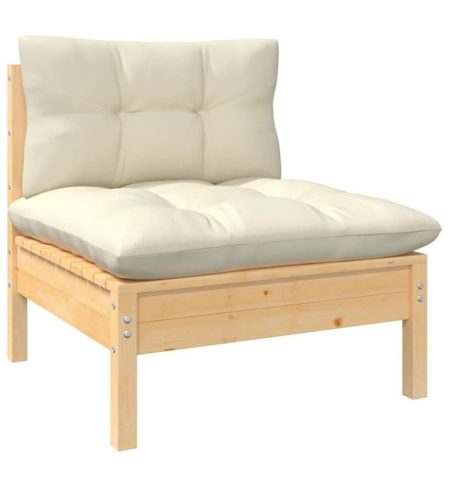Salon de jardin 5 pcs avec coussins crème Bois de pin massif