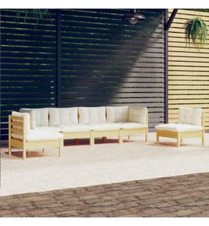 6-tlg. Garten-Lounge-Set mit Creme Kissen Massivholz Kiefer