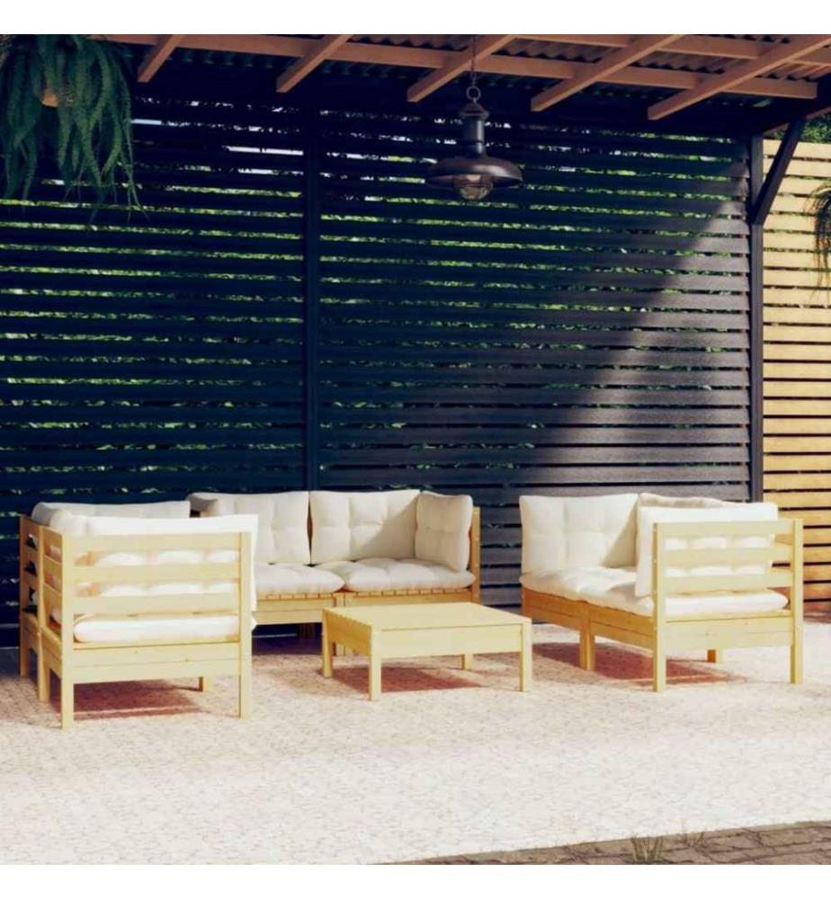 7-tlg. Garten-Lounge-Set mit Creme Kissen Massivholz Kiefer