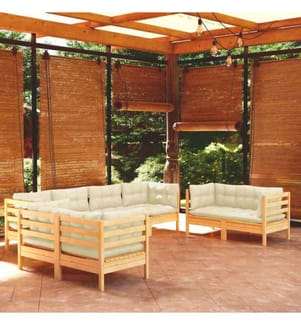 8-tlg. Garten-Lounge-Set mit Creme Kissen Massivholz Kiefer