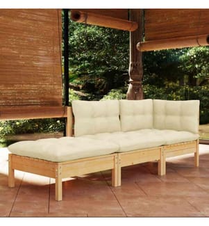 3-tlg. Garten-Lounge-Set mit Creme Kissen Massivholz Kiefer