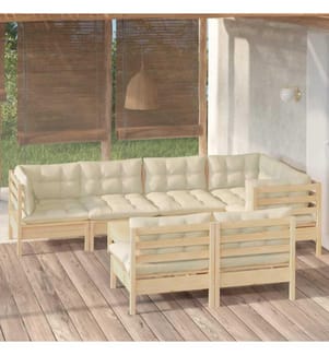 8-tlg. Garten-Lounge-Set mit Creme Kissen Massivholz Kiefer