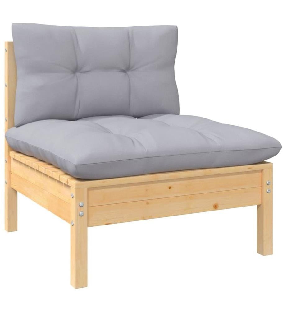 Salon de jardin 7 pcs avec coussins gris bois de pin solide