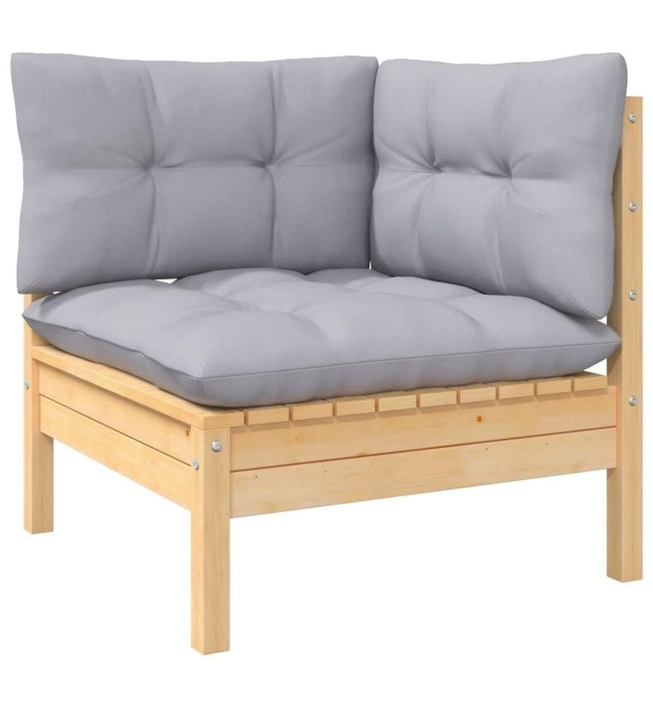Salon de jardin 7 pcs avec coussins gris bois de pin solide