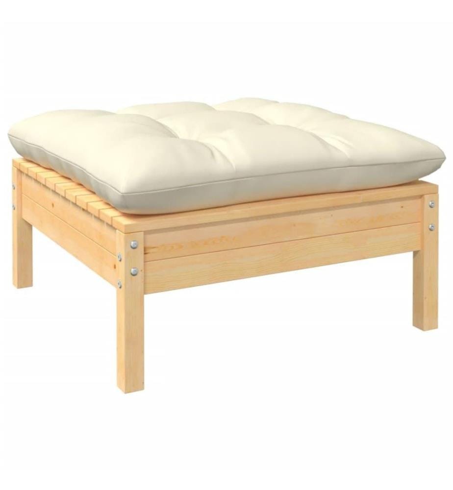 Salon de jardin 7 pcs avec coussins crème Bois de pin solide
