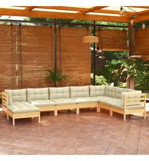 8-tlg. Garten-Lounge-Set mit Creme Kissen Massivholz Kiefer