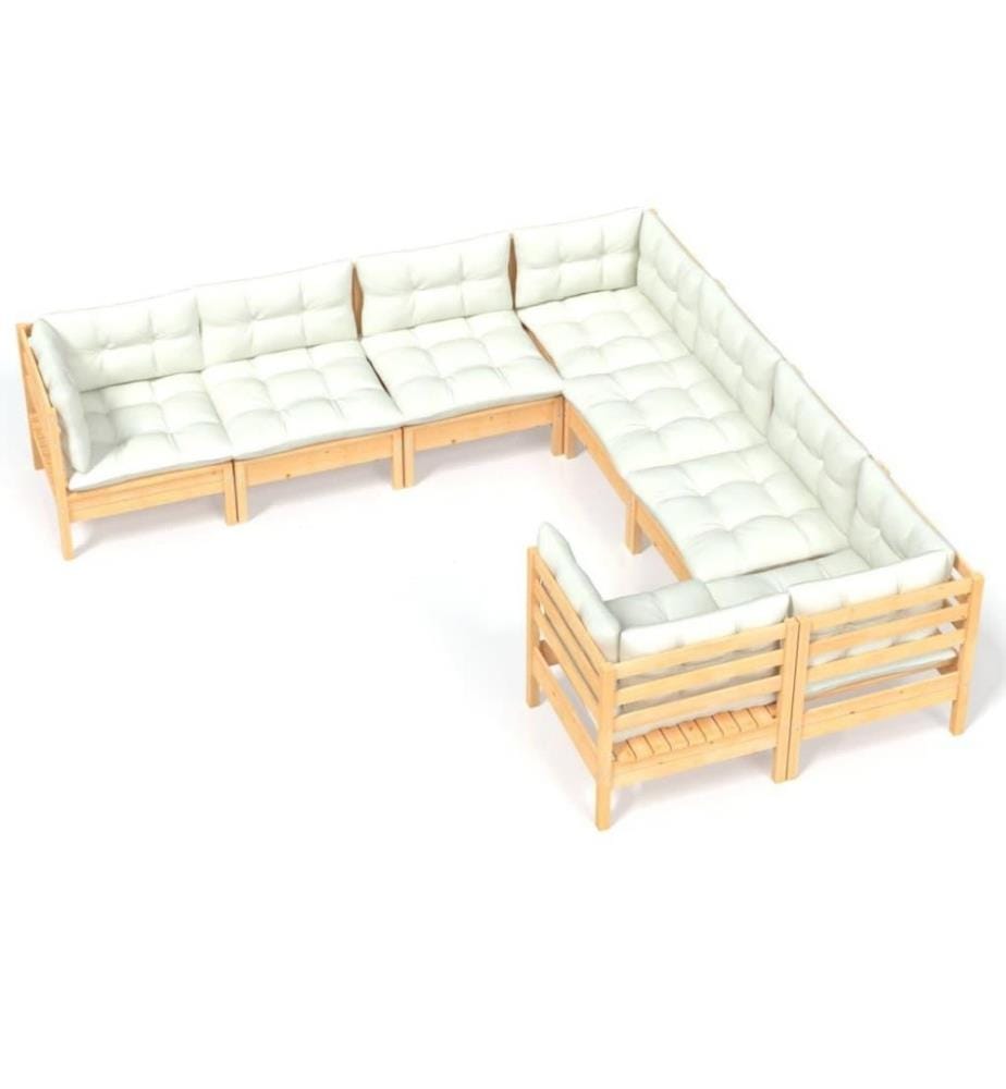 Salon de jardin 8 pcs avec coussins crème Bois de pin massif