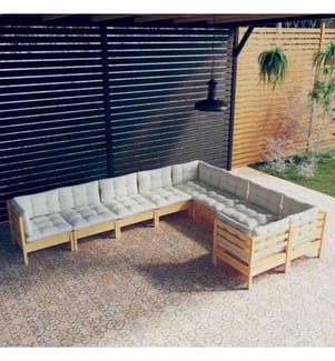 Salon de jardin 9 pcs avec coussins crème Bois de pin