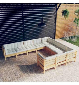 Salon de jardin 10 pcs avec coussins crème Bois de pin solide