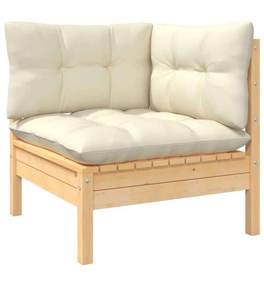 Salon de jardin 6 pcs avec coussins crème Bois de pin