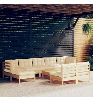 Salon de jardin 10 pcs avec coussins crème bois de pin