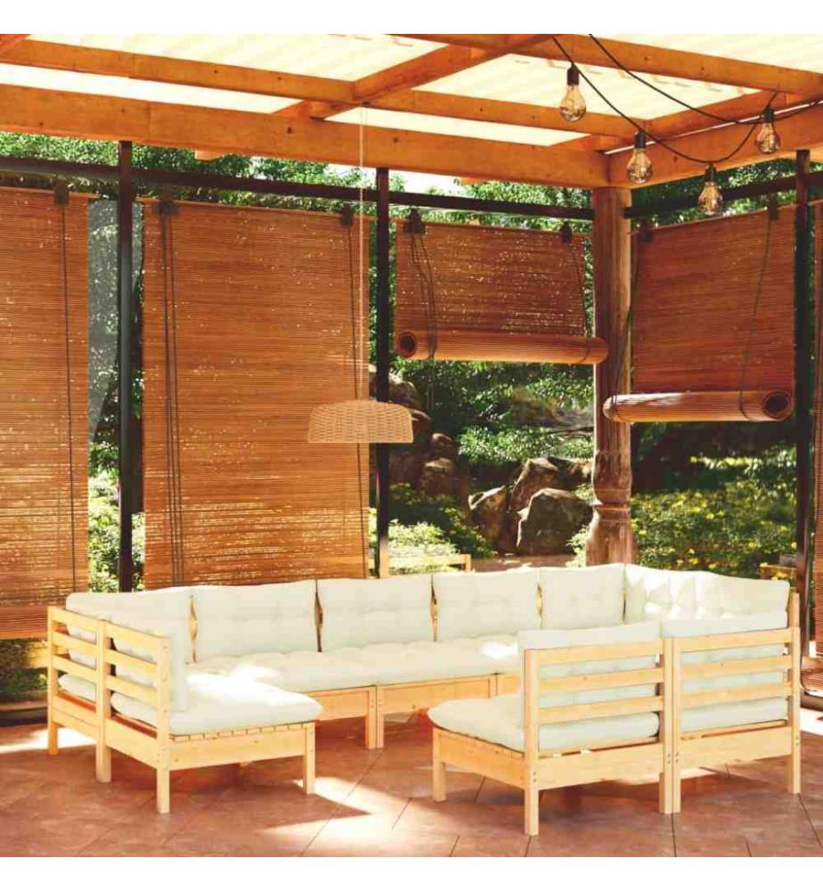 Salon de jardin 9 pcs avec coussins crème Bois de pin solide