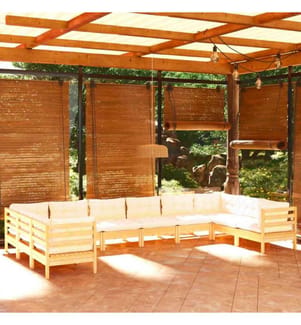 Salon de jardin 10 pcs avec coussins crème Bois de pin
