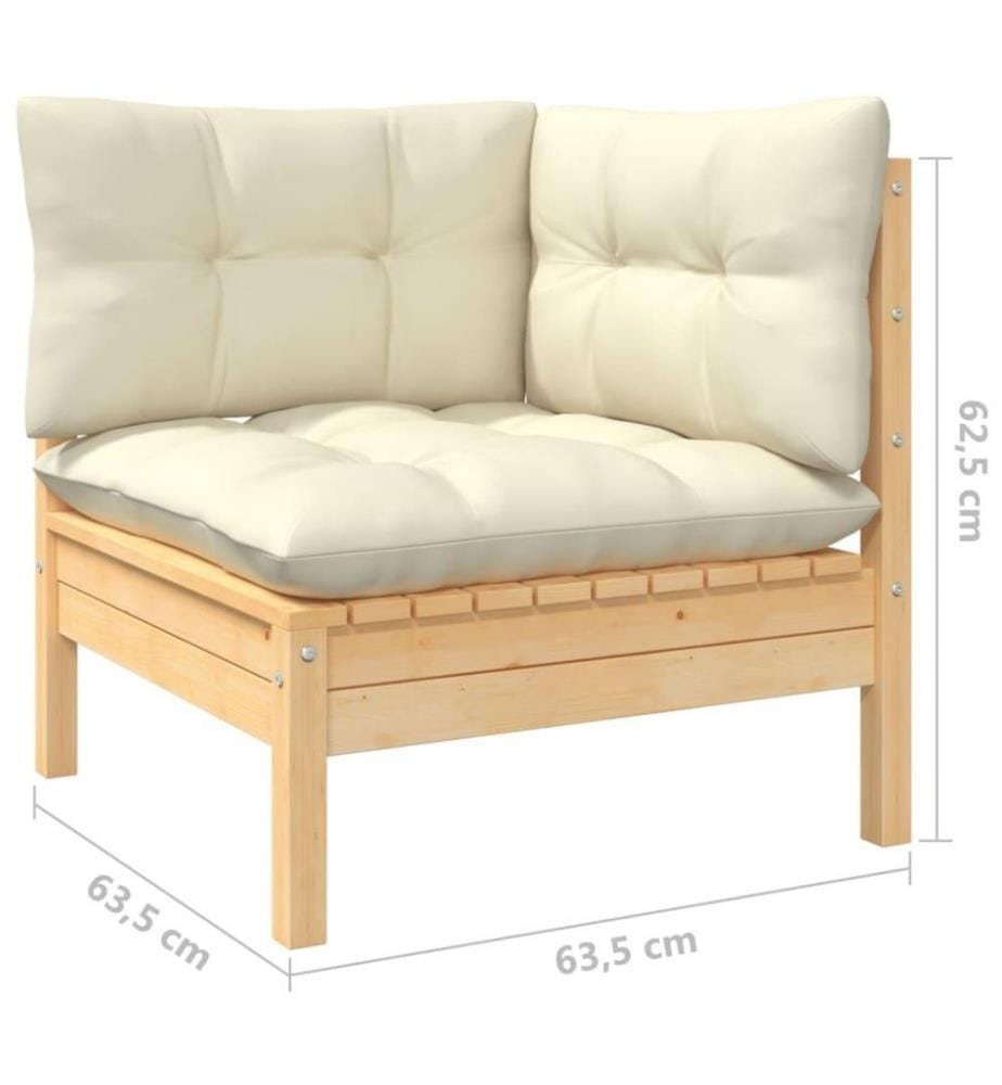 Salon de jardin 10 pcs avec coussins crème Bois de pin