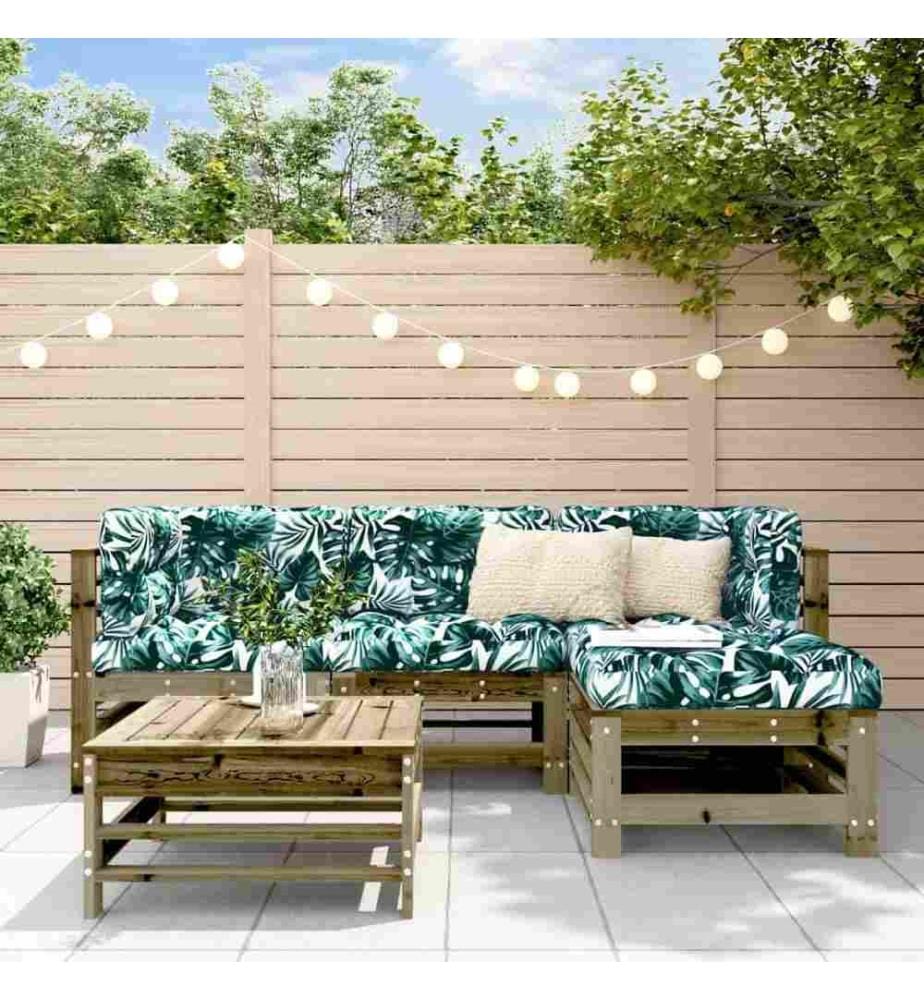 Salon de jardin 5 pcs avec coussins bois de pin imprégné