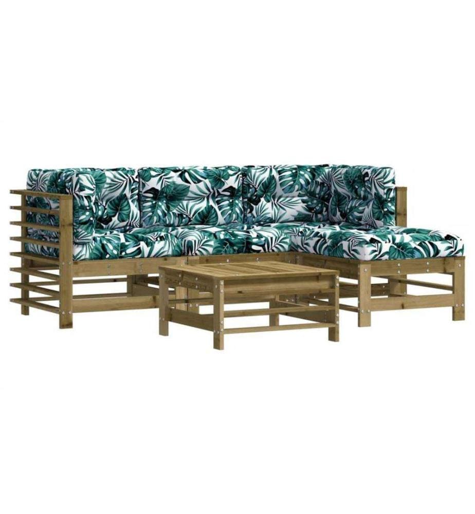 Salon de jardin 5 pcs avec coussins bois de pin imprégné