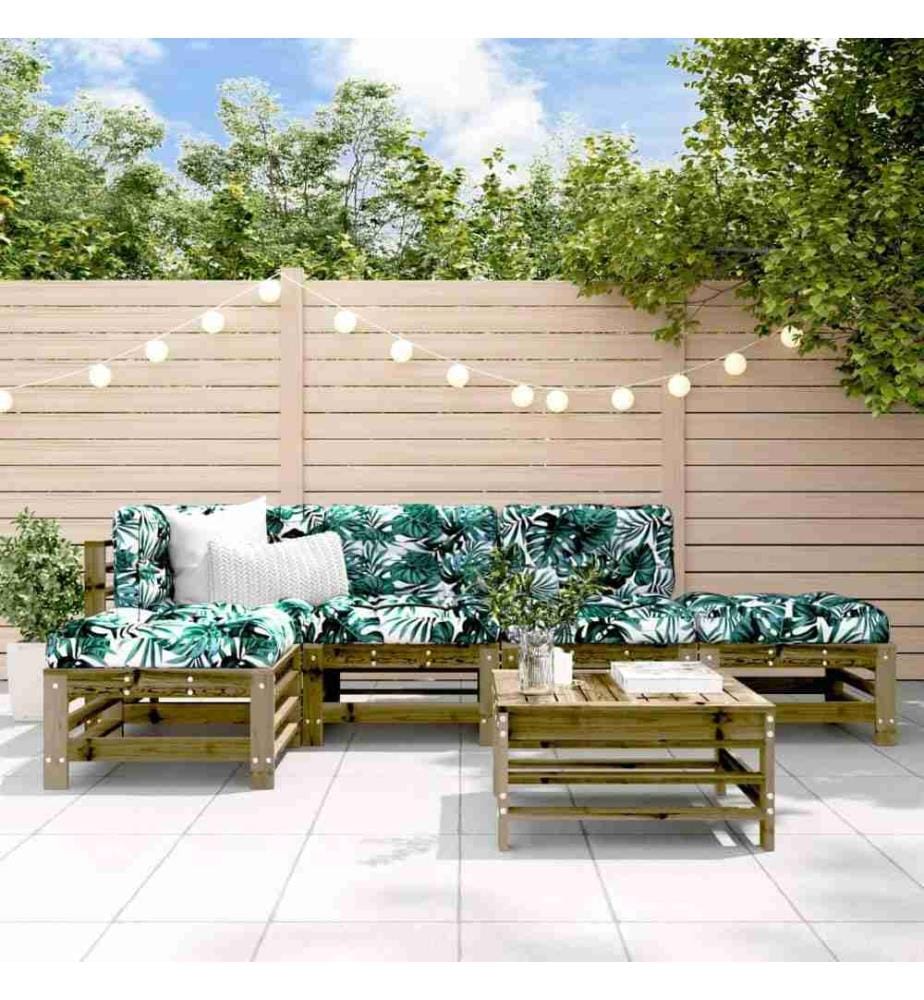 Salon de jardin 6 pcs avec coussins bois de pin imprégné