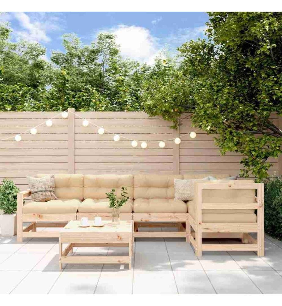 Salon de jardin 6 pcs avec coussins bois massif
