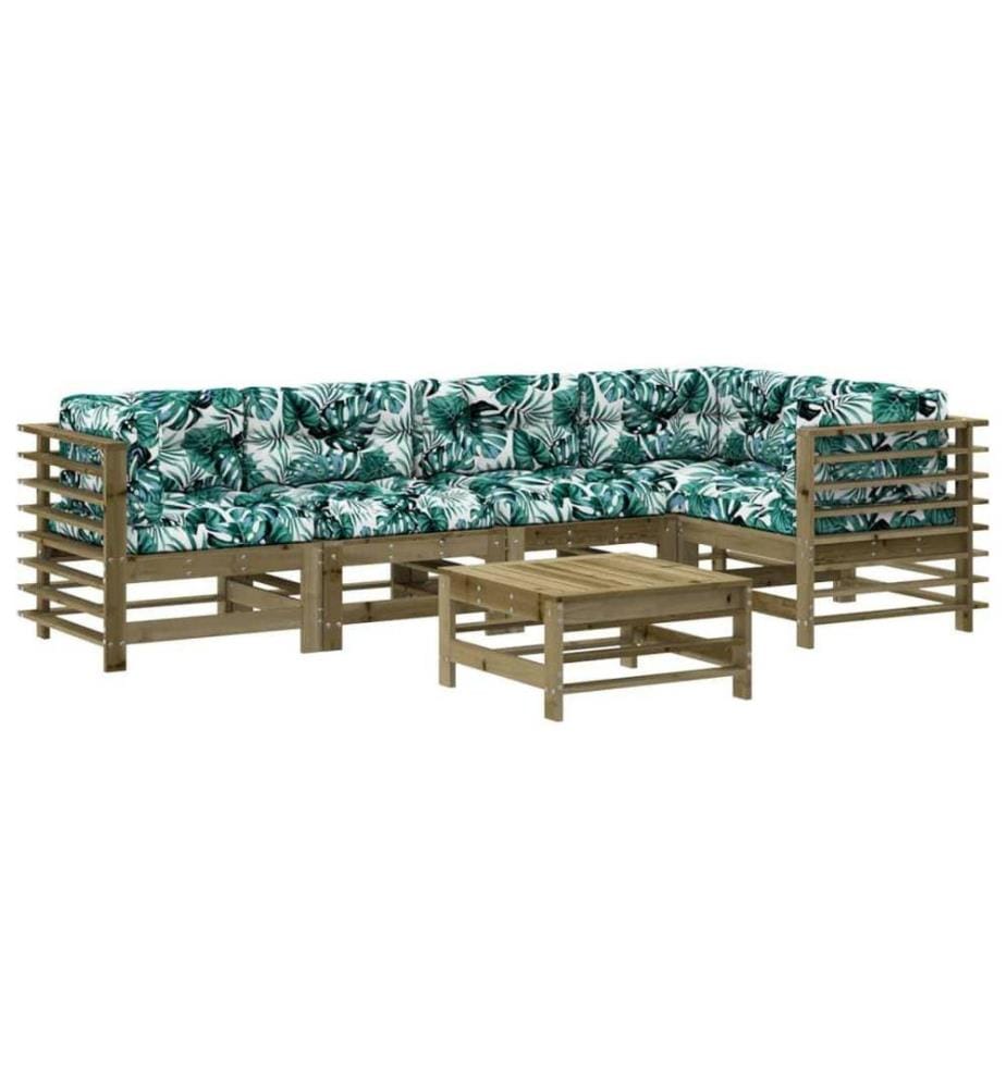 Salon de jardin 6 pcs avec coussins bois de pin imprégné